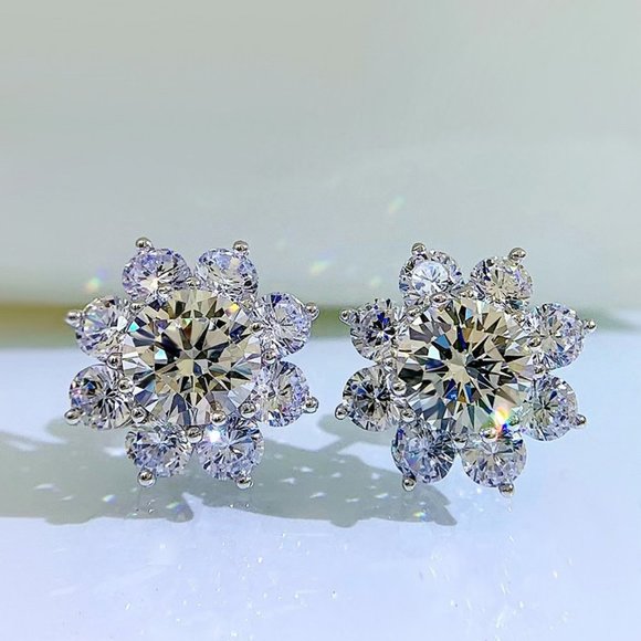 Certified 1 ct. t.w. Moissanite Diamond Sunflower Stud Earrings NEW - Picture 7 of 13